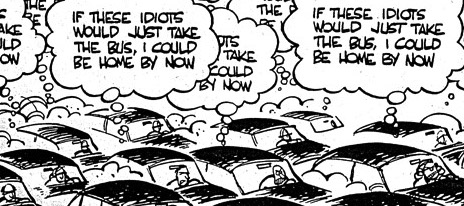 Stuck in traffic cartoon demonstrates need for HOT Lanes.