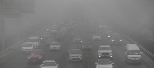 Air pollution caused by smog in Beijing China