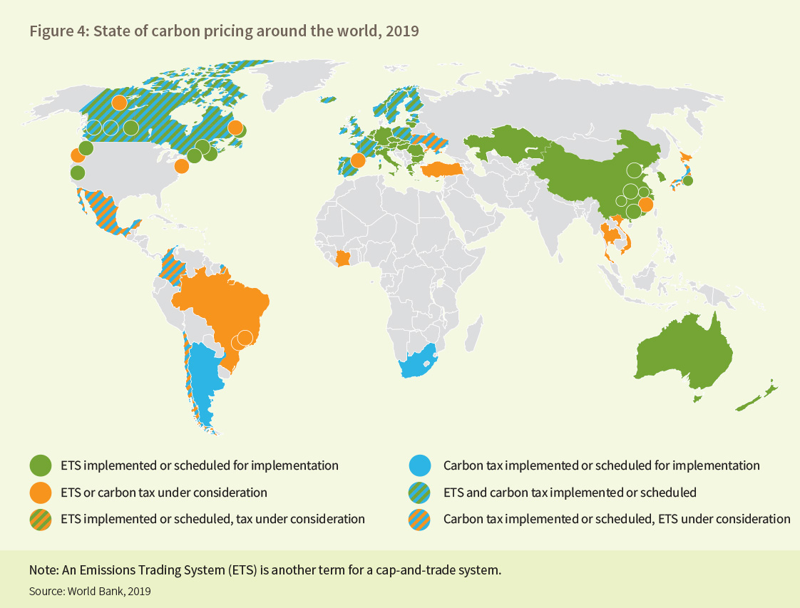 Figure 4: State of carbon pricing around the world, 2019
